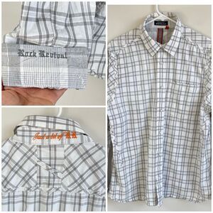 Rock Revival Shirt Men's XXL Gray White Plaid Button Up Embroidered Flip Cuff